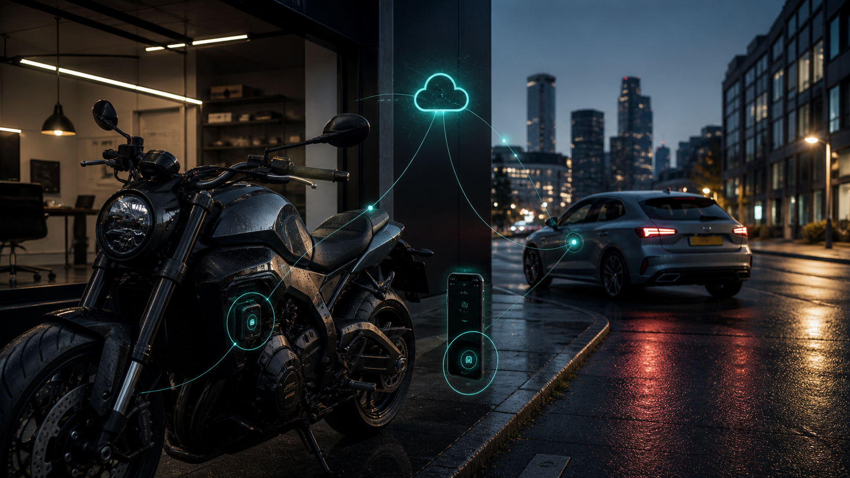 RideLink mobility proof with connected motorcycle and car